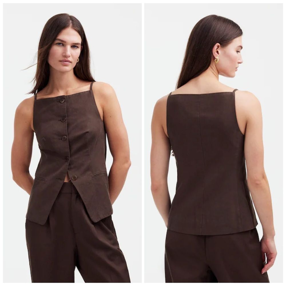 Madewell Square Neck Vest in Drapey Twill in Dark Carob | Size 6